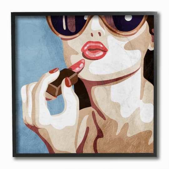 Stupell Industries Fashion Designer Lips Kiss Blue Painting